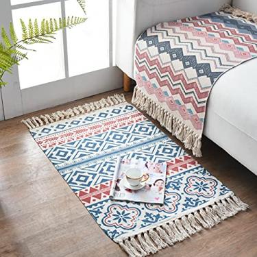 Imagem de jia cool Coleção Modern Bohemian Style Tapete de área pequena, algodão, lavável, sala de estar, sofá, 61 x 90 cm,