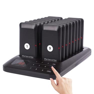 Imagem de Sistema De PaginaçãO Sem Fio, Campainha De Restaurante à Prova D'áGua, Com 16 Receptores, 48 Horas Em Espera, Campainha + Flash Pager, Para Cafeteria, Igreja (Evite Longas Filas),Black
