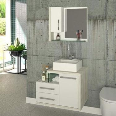 Imagem de Gabinete para Banheiro 1 Porta 2 Gavetas com Cuba Q35 e Espelheira Legno 650W Siena Móveis Branco/Snow
