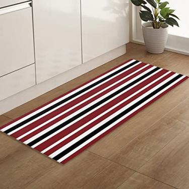 Imagem de Savannan Tapetes e tapetes Runner, 21241 peças, bordô, vermelho, preto e branco, listra simples, antiderrapante, tapete de cozinha absorvente, tapete de porta interno com suporte de pontos de borracha, tapete de pé 50 x 186 cm