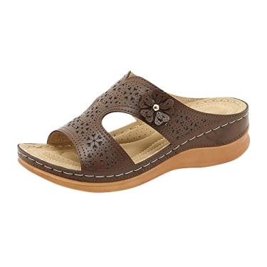 Imagem de Sandálias de plataforma para mulheres sandálias femininas verão novo padrão sandálias romanas moda casual cunha grande confortável flor enfeite sapatos (vinho, 9)
