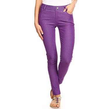 Imagem de YELETE Bermuda feminina ultra macia clássica capri calça jeans de comprimento total, Roxo longo, M