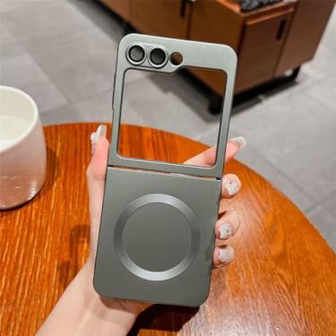 Imagem de Para Samsung Galaxy Z Flip4 Capa magnética para Samsung Z Flip 4 5 3 ZFlip Zflip5 Capa de filme para câmera de carregamento sem fio, Verde Exército, para Samsung Z Flip 5