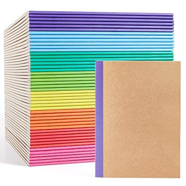 Imagem de Kit com 48 cadernos de anotações feela, capa kraft, pautados, universitário, diários de viagem com lombada colorida, para mulheres, estudantes e negócios, 60 páginas, 21 x 14 cm, A5, 8 cores