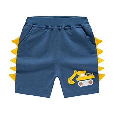 Imagem de Shorts jeans infantis para meninos shorts de corrida verão algodão casual desenhos animados bordados shorts de moletom ativo com, Azul, 6-7 Years