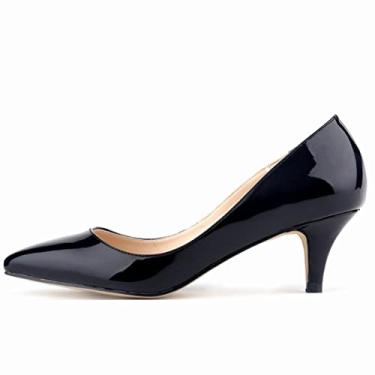 Imagem de ZIRIA Sapatos femininos de salto alto de 5 cm com bico fino sapatos de primavera vestido de casamento grande, Preto, 39