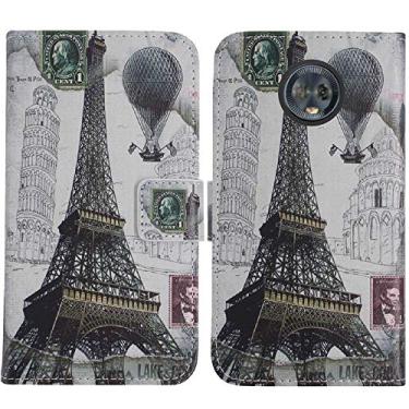 Imagem de TienJueShi Capa protetora de couro estilo livro Torre Eiffel carteira Etui de silicone TPU para Motorola Moto g6 5,7 polegadas