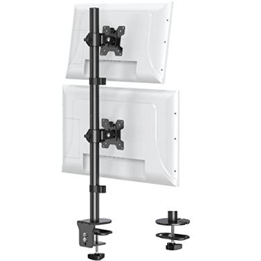 Imagem de MOUNT PRO Suporte vertical duplo para monitor, suporte empilhado para 2 monitores de até 32 polegadas, braço para monitor de computador com giro, inclinação, altura ajustável, cada suporte de mesa
