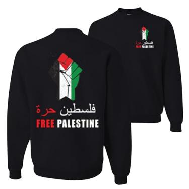 Imagem de wild custom apparel Moletom de gola redonda com bandeira da Palestina Free Palestine Fist Front And Back, Preto, P