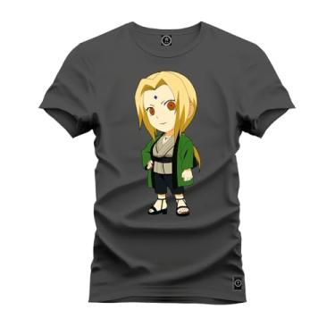 Imagem de Camiseta Plus Size Premium Malha Confortável Estampada Menininha Naruto Grafite G2