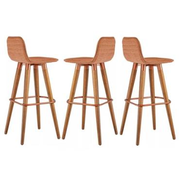 Imagem de Kit 3 Banquetas Alta 95cm para Balcão Bancada área Gourmet Cozinha Tecido Terracota Pés de Madeira Maciça Palito Linha Alta de Qualidade Robusta