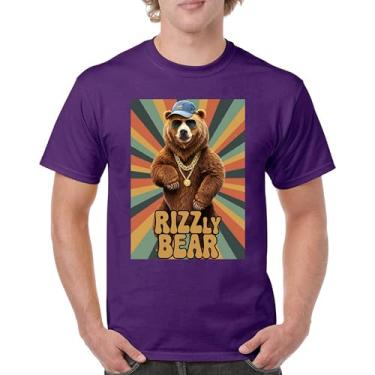 Imagem de Camiseta divertida Rizzly Bear Charisma Pun Charming Meme Grizzly Flirting Smooth Talker Dating Confidence Camiseta masculina, Roxa, 3G