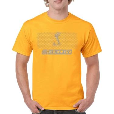 Imagem de Camiseta masculina Shelby logotipo Honeycomb Grille Mustang Cobra GT Muscle Car GT500 GT350 Performance Powered by Ford, Amarelo, M