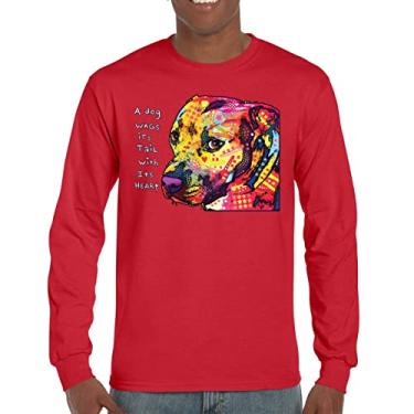 Imagem de Camiseta colorida de manga comprida Pit Bull Dog Wags Its Tail with Its Heart, Vermelho, XXG