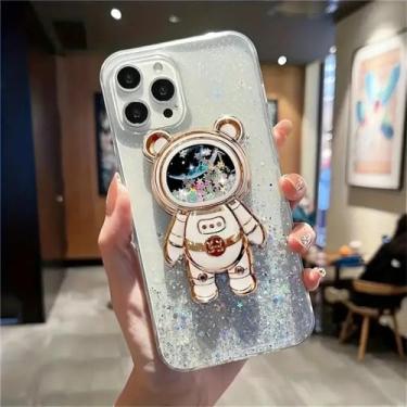 Imagem de Capa brilhante de folha de prata com glitter para Samsung Galaxy A15 A05 A05S A14 A24 A34 A54 5G Capa de silicone com suporte de urso astronauta, estilo 2, para A15