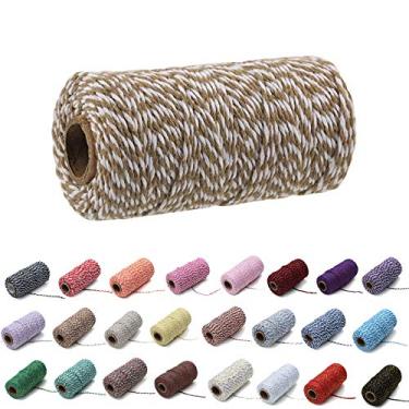 Imagem de 1 barbante de algodão colorido para padeiros de 2 mm, 109 jardas, faça você mesmo, artesanato, embrulho para presente, Natal, casamento, decoração de casa, corda (cáqui + branco)