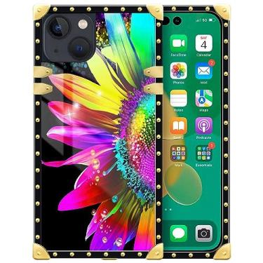 Imagem de DAIZAG Capa compatível com iPhone 15 Plus, linda capa de girassol 15 Plus, decoração quadrada de metal macio TPU à prova de choque para meninas e mulheres capa protetora para iPhone 15 Plus de 6,7 polegadas
