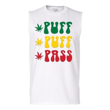 Imagem de Camiseta Puff Puff Pass Muscle 420 Weed Lover Pot Leaf Smoking Marijuana Legalize Cannabis Funny High Pothead masculina, Branco, GG