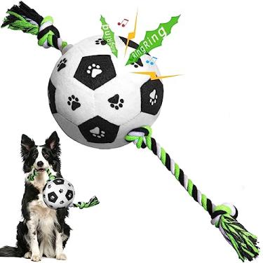 Imagem de Brinquedos de corda para cães com bola de futebol de pelúcia, brinquedos de pelúcia para cães com barulho integrado e sino de guincho brinquedos interativos para cães para filhotes de cachorro pequenos e médios , meias de Natal