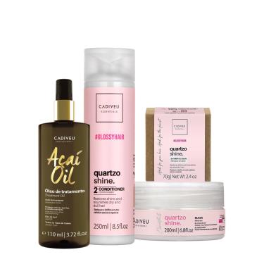 Imagem de Kit Cadiveu Professional Essentials Quartzo Shine Shampoo em Barra Condicionador Máscara e Açaí Oil 110 (4 produtos)