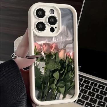 Imagem de Capa de telefone de silicone flor rosa branca para iphone 11 12 13 14 15 pro max xs x xr 78 plus se capa, branco f152, para iphone 12 pro