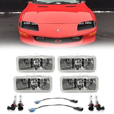 Imagem de Faróis selados USR H4351 / H4352 - farol baixo + alto 5 cm x 12,7 cm, lâmpadas de cabeça de conversão de feixe de vedação compatíveis com Chevrolet Camaro 1993-1997 (estilo Euro Crystal 4 peças, com lâmpadas e adaptador de fio)