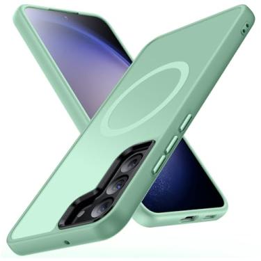 Imagem de YSLBWLE Capa magnética para Galaxy S22, [compatível com magnético], [proteção contra quedas de grau militar de 3 metros] fina protetora translúcida fosca, TPU + PC, capa protetora de luxo para