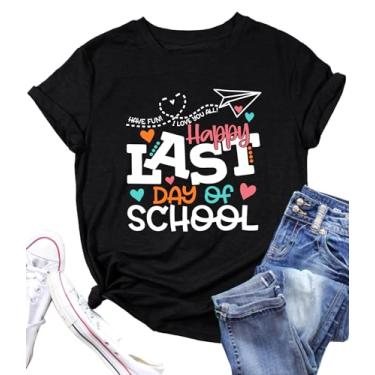 Imagem de PECHAR Camiseta feminina Happy Last Day of School Teacher para presente de ensino de fim de escola para professores de férias, Preto, G