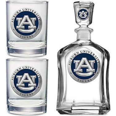 Imagem de Conjunto de Decantador de Castanho com 2 Copos Heritage Pewter Auburn | Dosador de 680 g com 2 copos duplos à moda antiga | Vidro de estanho habilmente feito