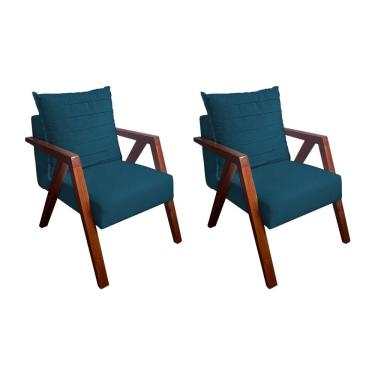 Imagem de Kit 2 Poltronas Monalisa Decorativa Mona Pés de Madeira Maciça Suede Azul Marinho 