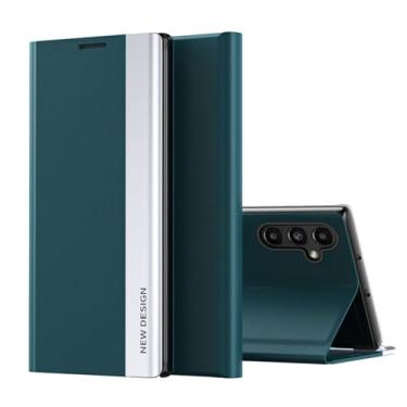 Imagem de Capa de telefone flip com suporte revestido para Samsung A54 A34 A24 A13 A23 A73 A33 A70 Capa de couro para Samsung A53 A32 A12 A22 A71 A51 A32, verde escuro, para A33 5G