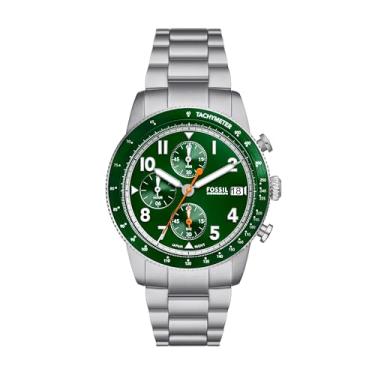 Imagem de Fossil Relógio masculino Sport Tourer Quartz aço inoxidável cronógrafo, cor: prata/verde (modelo: FS6048), Prata, Sport Tourer
