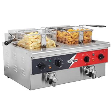 Imagem de crosson Fritadeira Elétrica de Bancada com Tanque Duplo 12L com Dreno, Cesta Sólida e Tampa para Restaurante e Uso Doméstico 120V, 3600W Fritadeira Comercial de Aço Inoxidável (Ef-6V-2)