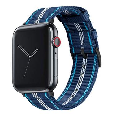Imagem de Pulseiras de relógio de duas peças estilo militar BARTON de 42 mm/44 mm azul-marinho e azul aqua com mecanismo de barra de mola de liberação rápida - compatível com todos os modelos de Apple Watch -