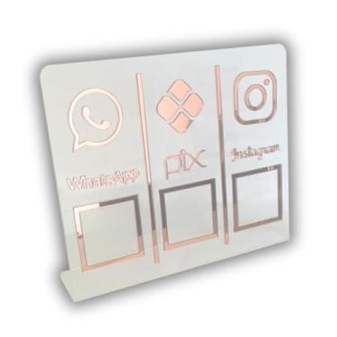 Imagem de Placa Pix,Whats e Insta Para Pagamento QR Code Cristal - Kit 2 UNID Cor:Cristal com Rosa