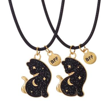 Imagem de Saalort Colar com pingente Best Friends para 2 mudanças de cor devido à temperatura BFF Jewelry Presentes de amizade, Zinco, Zircônia cúbica