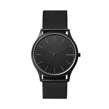 Imagem de Skagen Signatur Relógio masculino minimalista com pulseira de aço inoxidável, malha ou pulseira de couro, Preto, Signatur and Jorn