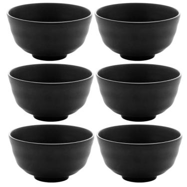 Imagem de Kit 6 Bowls de Melamina Tóquio 11,5x6cm Servir Shimeji e Ceviche Pote Redondo Preto