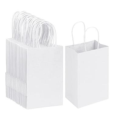 Imagem de RACETOP Sacos de papel branco com alças a granel, 20,3 x 11,4 x 27,4 cm, 50 peças, sacos de papel kraft, sacolas de compras, sacolas de presente de papel branco com alças a granel