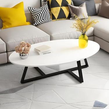 Imagem de Mesa de centro oval Mesa de centro moderna Mesa de jantar de meados do século Mesa lateral de sofá baixo Mesa final para sala de estar Mesa de lanche de lazer para espaço pequeno, branca, 12
