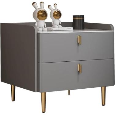 Imagem de Cômoda noturna para quarto Mesa lateral moderna com gavetas - Mesa de cabeceira branca pequena para quarto, sala de estar, sofá - Móveis de quarto e mesa de cabeceira, cinza médio, 45 * 40 *