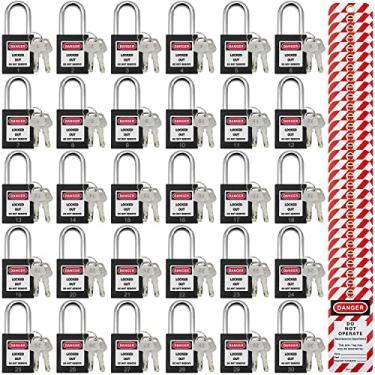 Imagem de Fechaduras de etiquetagem de bloqueio, cadeados de segurança, fechaduras loto com chave de forma diferente, dispositivo de etiquetagem de plástico com kits de etiquetas de bloqueio