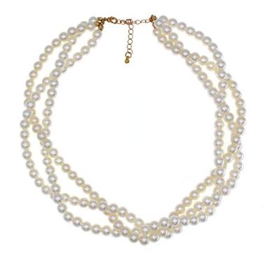 Imagem de utop Conjunto de colar e brinco de pérolas grossas e multifios grandes - bijuterias femininas, X-Large, Zinco, Pérola sintética