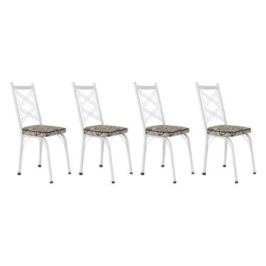 Imagem de Kit 4 Cadeiras De Cozinha Delaware Estampado Cedro Pés De Ferro Branco