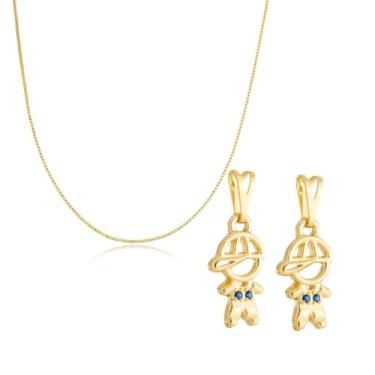 Imagem de Colar Corrente 2 Filhos Com Pingente 2 Meninos Banhado A Ouro 18k