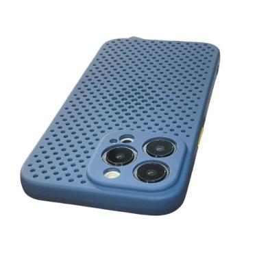 Imagem de Capa de telefone com resfriamento de dissipação de calor para iPhone 15 14 13 12 11 Pro Xs Max XR X Plus Capa macia de cor de contraste de malha respirável, azul escuro, para iPhone 12