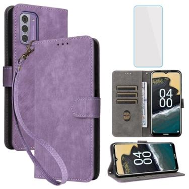 Imagem de IUQXU Capa carteira para celular Nokia C300 com protetor de tela [bloqueio RFID] couro flip suporte para cartão de pulso masculino feminino capa para celular para Nokia N155DL C 300 4G roxo