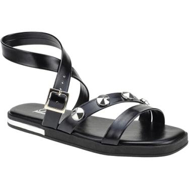 Imagem de Sandália Feminina Aranha Tiras com Enfeite Rebite Papete Rasteira Confort 3985 (Preto, BR, Adulto, Numérico, 36)