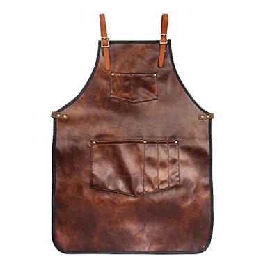 Imagem de Avental de Barbeiro, Avental de Couro PU de Barbeiro para Esteticistas, Aventais de Barbeiro Marrom para Homens Avental de Cabeleireiro Com Bolsos Avental de Trabalho de Salão de