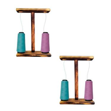Imagem de Kit 2 Porta Fio De Madeira 2 Cone Máquina Costura Doméstica - Decor Lu